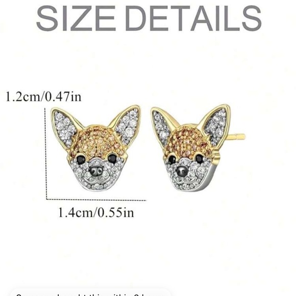 Cubic Zirconia Chihuahua Earrings, Chihuahua Studs, Chihuahua Dog Earrings - Picture 7 of 7